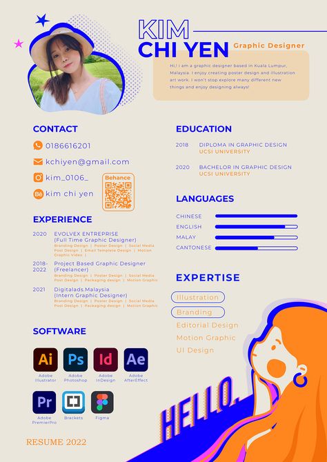 Artistic Resume Design, Cv Of Graphic Designer, Artistic Cv Design, Graphic Design Curriculum Vitae, Fun Cv Design, Self Portfolio Design, Ideas For Portfolio Design, Graphic Design Resume Examples, Cute Cv Design