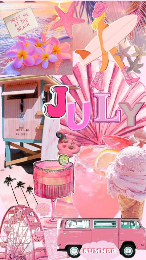 July Wallpaper July Wallpaper, Pink Summer, Wallpapers, Collage, Drawings, Pink