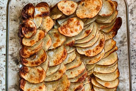 Skinny Potatoes Recipe — Roasted Domino Potatoes | Kitchn Domino Potatoes, Types Of Potatoes, Yummy Salads, Airfryer Recipes, Easy Side Dish, Feel Good Food, Potatoes Recipe, Sliced Potatoes, Potato Dishes