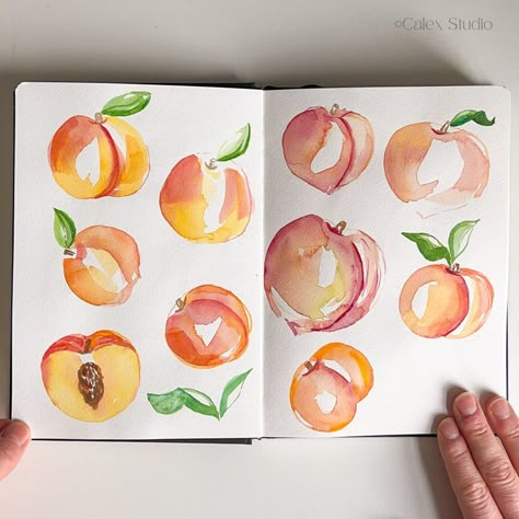 Sketchbook — Calex Studio - Candace Alexandres Peach Watercolor Painting, Watercolour Fruit, Cookie Painting, Watercolour Tutorial, Sketch Board, Peach Watercolor, Italy Art Print, Watercolor Paintings Nature, Illustration Sketchbook