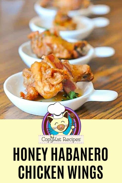 You'll love these crispy fried chicken wings coated with a sweet hot sauce and topped with bacon. Save this easy recipe to make Honey Habanero Chicken Wings as an appetizer for your next party or game day finger food. #chickenwings #habanero #appetizerideas #gameday #footballfood #partyfoods Habanero Wing Sauce, Habanero Chicken, Crispy Fried Chicken Wings, Best Superbowl Food, Wings Recipe Buffalo, Chicken Wing Sauces, Football Party Food, Fried Chicken Wings, Copykat Recipes