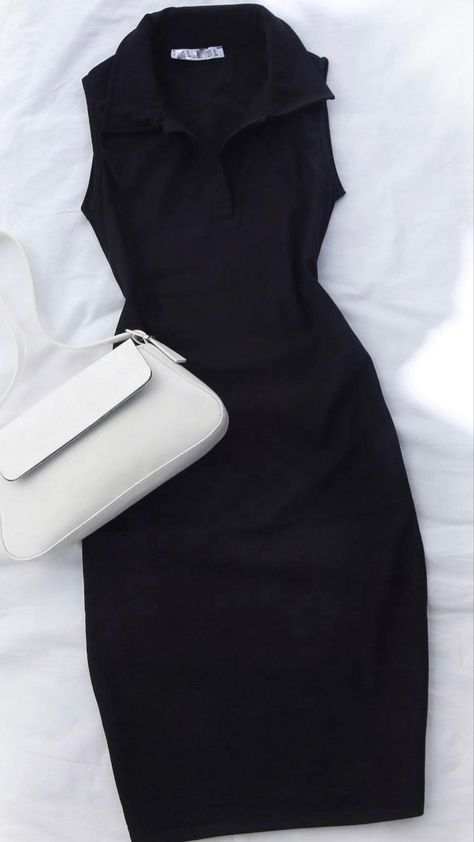 Simple Black Dress Casual Bodycon, Zara Black Bodycon Dress For Summer, Casual Black V-neck Bodycon Dress, Black Slim Fit Knee-length Bodycon Dress, Black Bodycon Sleeveless Knee-length Dress, Neat Casual Outfits, Modesty Outfits, Modest Dresses Casual, Cute Dress Outfits