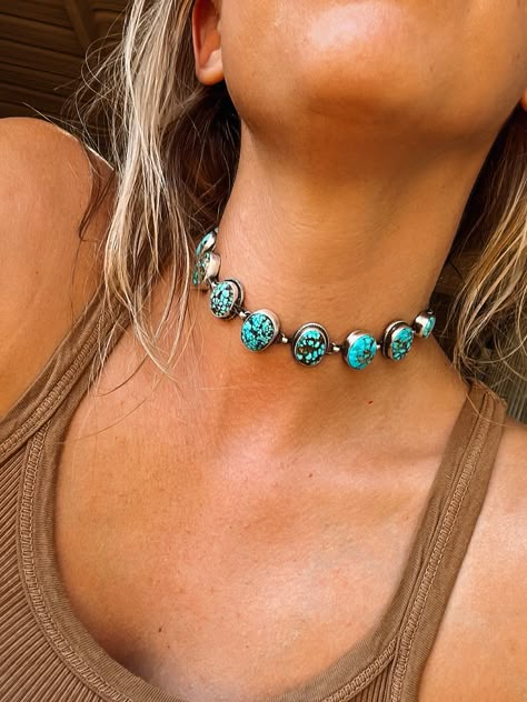 9 Stone Turquoise Choker - Turnback Pony ™ - Necklaces