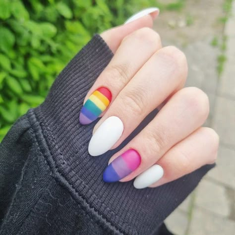 Pride Nails Designs Simple Short, Bisexual Nail Designs, Short Pride Nail, Pride Nails Bisexual, Lgbtq Nail Designs, Bisexual Flag Nails, Bi Nail Ideas, Bisexual Nails Acrylic, Nail Designs Pride