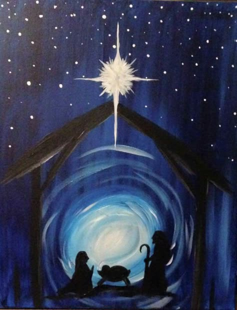 Nativity Acrylic Painting, Nativity Painting On Canvas, Simple Nativity Painting, Easy Nativity Painting, Christmas Nativity Painting, Baby Jesus Painting, Simple Nativity, Nativity Painting, Nativity Silhouette