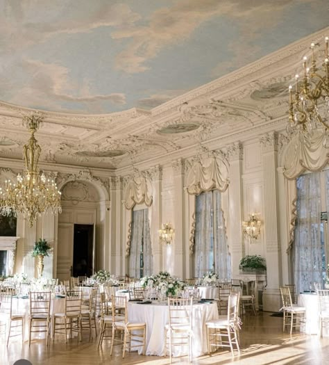 Small Ballroom Wedding, Dream Wedding Places, Old Money Style Wedding, Ivory Wedding Decor, Elegant Castle, Princess Wedding Theme, Event Venue Design, Ballroom Wedding Reception, Old Money Wedding