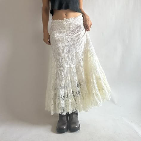 white tiered lace maxi skirt  the most DREAMY maxi... - Depop Sheer Tulle Skirt, Lace Tiered Skirt, Long White Lace Skirt Outfit, White Tiered Maxi Skirt, White Lace Skirt Outfit, Long White Lace Skirt, White Lace Maxi Skirt, Lace Maxi Skirt, Skirt Aesthetic