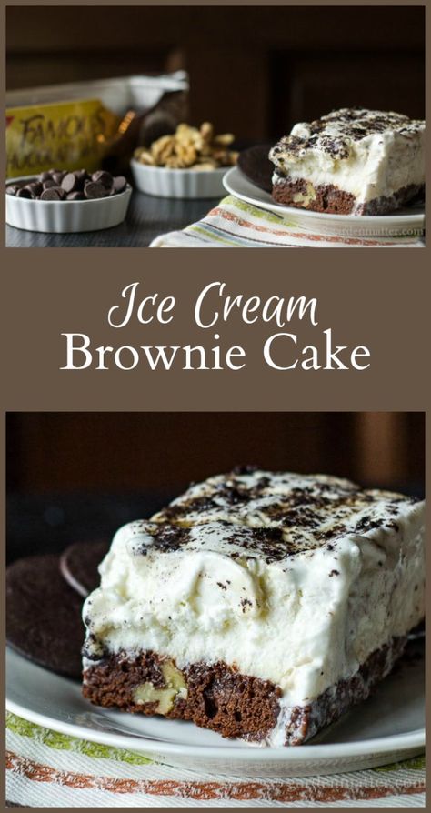 Loaf Pan Ice Cream Cake, Ice Cream Brownie, Brownie Cake Recipe, Brownie Ice Cream Cake, Icebox Cakes, Icebox Desserts, Boozy Popsicles, Cream Cake Recipe, Chocolate Wafer Cookies