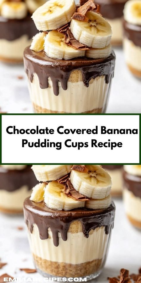 Craving a rich and creamy dessert? These Chocolate Covered Banana Pudding Cups provide an indulgent experience with every bite, making them an excellent choice for family gatherings or special celebrations. Try this easy dessert recipe now. Caramel Banana Pudding, Caramel Apple Pie Bars, Banana Pudding Cups, Creamy Banana Pudding, Pudding Cup Recipes, Salted Caramel Apple Pie, Chocolate Covered Bananas, Apple Pie Bars, Caramel Apple Pie