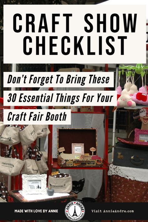 Pin this for later: Craft show checklist: 30 things you don't want to forget to bring for your craft fair booth Craft Show Essentials, Craft Fair Essentials, Fall Craft Fair Booth Display Ideas, Craft Fair Checklist, Craft Stall Set Up, Craft Show Checklist, Craft Business Names, Vendor Tips, Craft Fair Booth