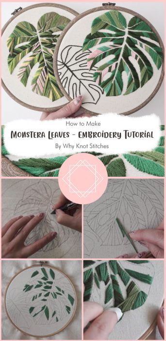 Monstera Embroidery, Embroidery Free Pattern, Leaves Embroidery, Embroidery Leaf, Leaf Crafts, Monstera Leaves, Cute Embroidery, Embroidery Tutorial, Embroidery Patterns Free