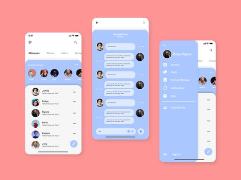 Chat Ui Design Mobile, Chat Bot Ui Design, Chatting Ui, Chat App Ui Design, Chat Ui Design, Chat App Design, Chat App Ui, Mobile Chat App, Cafe Website Design