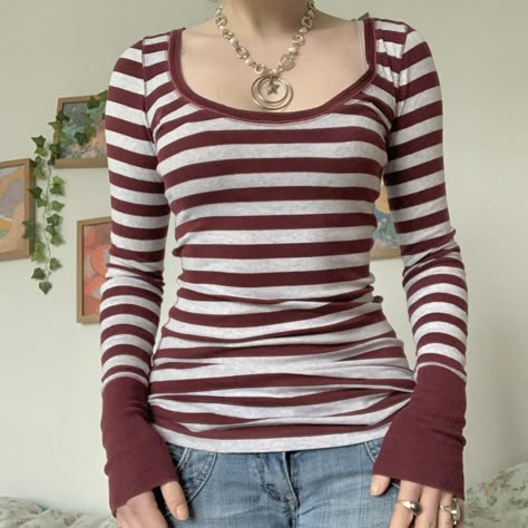 •vintage abercrombie & fitch stripey burgundy scoop... - Depop Hermione Core, Dystopian Dress, Twd Clothes, Abercrombie And Fitch Outfit, Code Clothes, Collage Outfits, Vintage Ootd, Vintage Abercrombie, Girly Girl Outfits