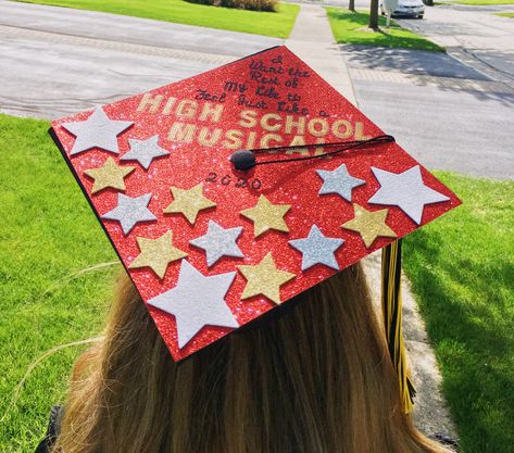 High School Musical 3 Graduation, Graduation Caps Hsm, Grad Cap Ideas Hsm, High School Musical Cap Ideas, Highschool Musical Graduation Cap, Graduation Cap Designs High School Musical, High School Musical Grad Cap, High School Musical Decorations, Sharpay Evans Graduation Cap