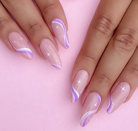 Pastel Purple And Pink Nails, Natural Nail Designs Purple, Lilac Jelly Nails, Purple Themed Nails, Japan Themed Nails, Pastel Purple Nails Aesthetic, Purple Fairy Nails, Fairy Aesthetic Nails, Whimsical Apartment