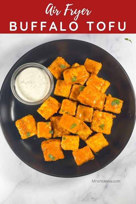 Buffalo Tofu Air Fryer, Air Fry Tofu, Tofu Air Fryer, Tofu Snacks, Fry Tofu, Buffalo Tofu, Cooking Tofu, Air Fryer Recipe, Vegetarian Foods