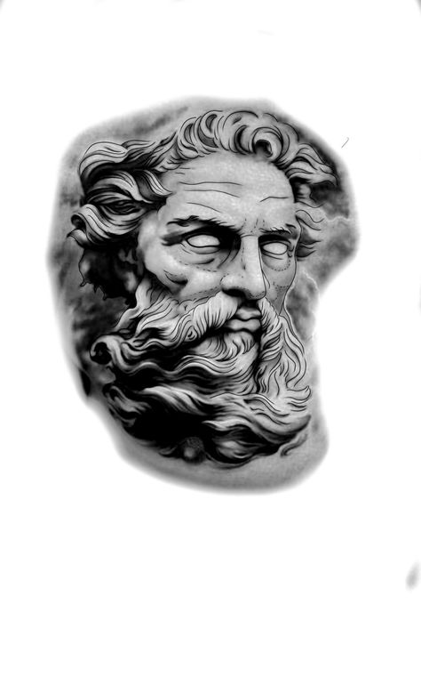 Greek God Face Tattoo, Zeus Face Tattoo, God Face Tattoo, Clock Tattoo Sleeve, Zeus Jupiter, Baby Tattoo Designs, Zeus Tattoo, Baby Tattoo, Palm Tattoos