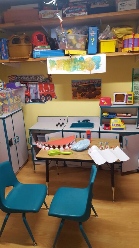 Dentist office dramatic play Dentist Centers Preschool, Dentist Play, Dentist Office Dramatic Play, Doctor Office Pretend Play, Dentist Play Set, Dental Office Manager, Christmas Table Decorations Centerpiece, Office Waiting Rooms, Office Manager