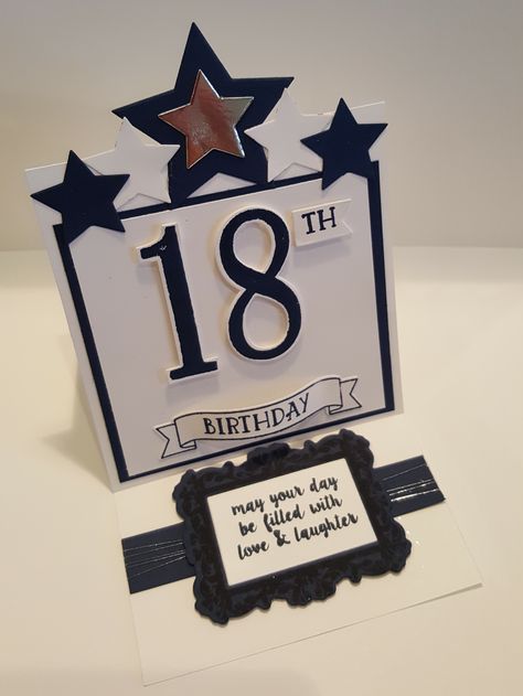 Male 18th birthday easel card. Male 18th Birthday Cards Handmade, Diy 18th Birthday Cards, Gifts For 18th Birthday, Preschool Creative Art, Men's Birthday, 18th Birthday Card, Men's Cards, 18th Birthday Cards, Homemade Greeting Cards