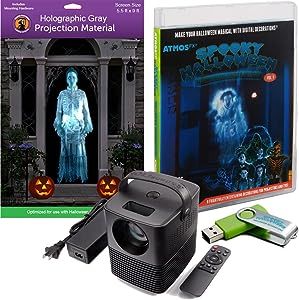 LED Projector with sound, remote and wide-angle lens formatted for virtual videos.
Gray Reaper Brothers Holographic Rear Projection Material Screen created to maximize the "hologram-illusion effect" . Includes mounting hardware.
8 different Spooky Halloween scenes
Scenes from Phantasms, Ghostly Apparitions, Bone Chiller 2, Terrors from Beyond, Macbre Manor, Paranormal Passage
Entertaining animated digital decorations on your windows and walls, or on props, in yards, and elsewhere. Digital Halloween Decorations, Rear Projection Screen, Halloween Projector, Holographic Projection, Digital Decorations, Rear Projection, Halloween Songs, Digital Light, Halloween Moon