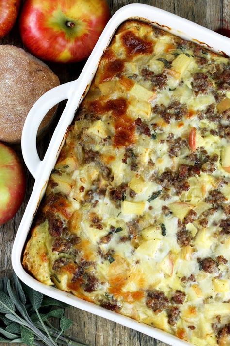 The Stay At Home Chef: Maple Sausage, Apple, and Sage Strata (Overnight Breakfast!) Maple Sausage, Strata Recipes, The Stay At Home Chef, Breakfast Strata, Stay At Home Chef, Christmas Breakfast Recipe, Apple Breakfast, Overnight Breakfast, Hot Breakfast