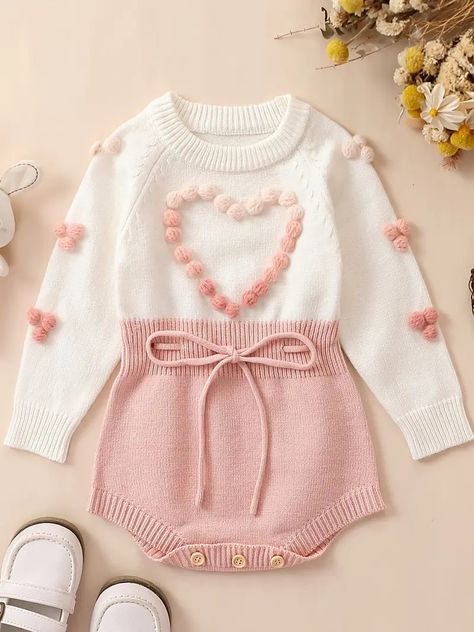 Baby Toddler Girl's Cute Heart Knitted Sweater Romper Balls - Temu Sweater Romper, Long Sleeve Onesie, Cute Heart, Knitted Sweater, Toddler Girl, Baby Toddler, Onesies, Knitted Sweaters, Rompers