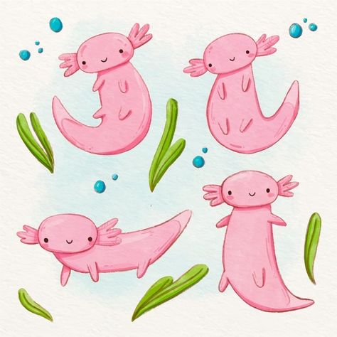 Axolotl Watercolor, Axolotl Illustration, Painting Inspo, Alphabet Illustration, Graphic Resources, Vector Free, Alphabet, How To Draw Hands, Snoopy