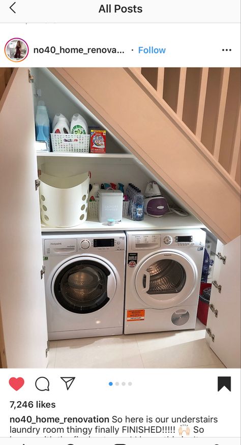 Laundry Cupboard Under Stairs, Kitchen Under Stairs Ideas Cabinets, Understairs Washing Machine Storage, Under Stair Utility Room, Under Stairs Storage Washing Machine, Understairs Tumble Dryer, Under Stairs Laundry Room Storage, Understairs Utility Storage, Under Stair Washing Machine