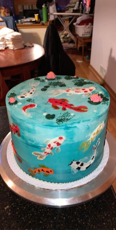 Birthday Cake Fish, Koi Fish Cake, Fish Birthday Cake, Cake Sicles, Pictures Of Cakes, Fish Cake Birthday, Fish Birthday, 18th Cake, Spring Cake