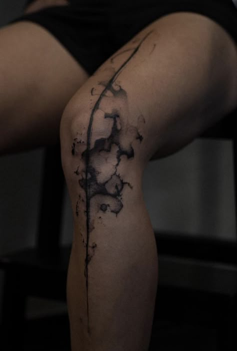 Dark Leg Sleeve Tattoo Women, Random Line Tattoo, Dark Tattoo Sleeves For Women, Small Dark Tattoos For Men, Thick Line Tattoos Simple, Growing Pains Tattoo, Glass Shatter Tattoo, Black Veins Tattoo, Lightning Leg Tattoo