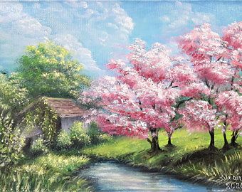 Pink Scenery Painting, Fairy Landscape Painting, Rococo Landscape Painting, Cherry Blossom Tree Landscape Painting, Monet's Garden Painting, Ocean Landscape Painting, Landscape Pencil Drawings, Landscape Architecture Drawing, Art Landscapes