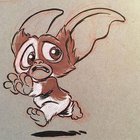 Gizmo Drawing, Gremlins Art, Calaveras Art, Easy Disney Drawings, Lion King Art, Chibi Drawings, Drawing Easy, Character Design Animation, Gremlins