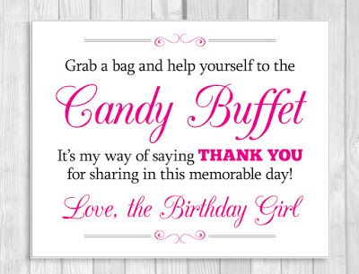 Candy Buffet Birthday, Candy Buffet Signs, Hot Pink Birthday, Buffet Signs, Candy Bar Sign, Colorful Birthday Party, Birthday Candy, Help Yourself, Girl Sign