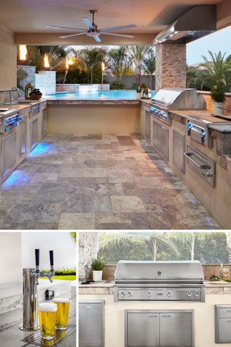 Backyard Landscape Design With Pool, Outdoor Kitchen With Swim Up Bar, Outdoor Kitchen Flat Top Grill, Pool With Bar Around It, Outdoor Kitchen And Bar By Pool, Backyard Patio Designs With Pool Outdoor Kitchens, Outdoor Kitchen Flooring Ideas, Backyard Pool Bar, Outdoor Kitchen And Pool Ideas