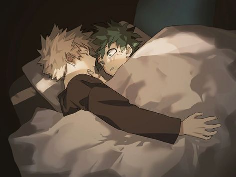 Deku X Kacchan, Couple Sleeping, My Hero Academia 2, Talk About Love, Paint Brush Art, Hero Wallpaper, Izu, Night Scene, My Hero Academia Episodes