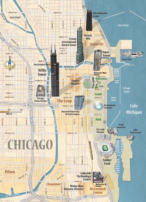 Chicago ©Eureka Cartography, Berkeley, CA Chicago Tourist Map, Chicago Pier, John Hancock Center, Map Of Chicago, Transit Map, Chicago Map, John Hancock, Theater District, Tourist Map