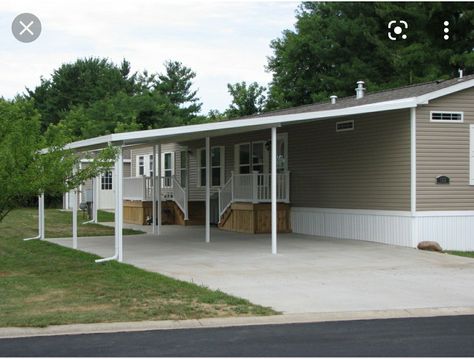 Mobile Home Carport, Mobile Home Carport Ideas, Home Carport, Mobile Home Patio, Trailer Remodel Single Wide, Mobile Home Landscaping, Roof Porch, Manufactured Home Porch, Mobile Home Doors