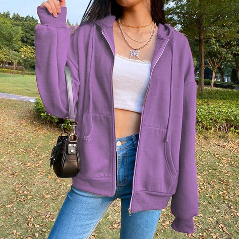 Clothing T-shirts & Tank Tops, Cardigan Rosa, Streetwear Girl, Dalian, Pocket Sweater, Loose Coats, Purple Jacket, Casual Outerwear, Winter Sweatshirt