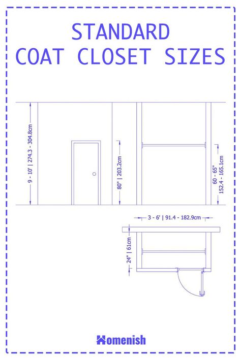 If you are planning the layout for your home or would like to install a new coat closet, then you’ll need to know the typical dimensions that coat closets take. While there is no ‘one-size fits all’ measurement for a coat closet, there is a range of coat closet sizes that fall into the ‘standard’ bracket. Coat Closet Dimensions, Coat Closets, Wide Coat, Closet Dimensions, Coat Closet, Closet Size, Parka Coat, Coat Hanger, Ski Jacket