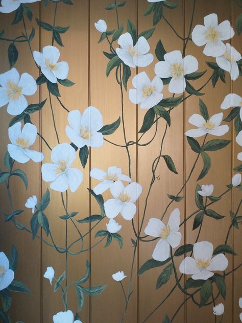 Acrylics on gold paint from Craig & Rose Vine Painting Acrylic, Flower Vines Painting Acrylic, Painting Vines, Vine Painting, Bookmark Art, Paint Pictures, Wood Paintings, Reflection Painting, Painted Bottles