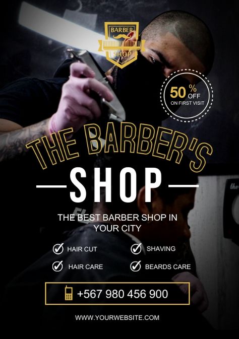 Customize this design with your video, photos and text. Easy to use online tools with thousands of stock photos, clipart and effects. Free downloads, great for printing and sharing online. A5. Tags: barber shop flyer template, Small Business Flyers , barber Barber Shop Promotion Ideas, Barbershop Poster Graphic Design, Barber Flyer Design, Barbershop Flyer Design, Drinking Station, Barbershop Poster, Barber Poster, Barber Shop Design, Barber Design