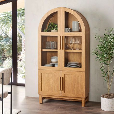 Better Homes & Gardens Juliet Kitchen Rounded Solid Wood Frame Arc Cabinet, Light Honey Finish | Walmart (US) Dining Cabinet, China Furniture, Cabinet Light, Low Cabinet, Sideboard Furniture, Cabinet Decor, Better Homes And Gardens, Better Homes, Kitchen Dining Furniture