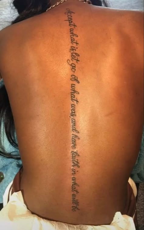 Word Back Tattoos For Women, Word Back Tattoos, Boogie Concert, Back Tattoos For Women, Wrist Tattoos Words, Infinity Tattoo With Feather, Spine Tats, Tattoos For Black Skin, Dope Tattoos For Women