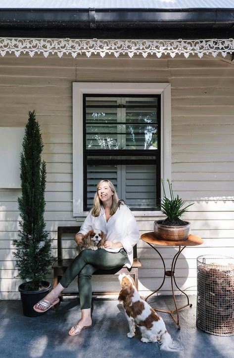 The renovation of a miner’s cottage in Daylesford, Victoria | Country Style Miners Cottage, Daylesford Victoria, Victorian Homes Exterior, Outdoor Renovation, Cottage Renovation, Charming Home, Yellow Doors, Tin Walls, Bentwood Chairs