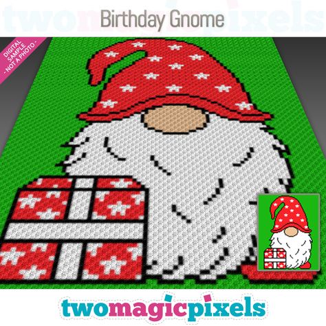 C2c Graphgan Charts Free, Two Magic Pixels, Birthday Gnome, Cross Stitch Graph, C2c Graphgan, Sc Crochet, C2c Graph, C2c Crochet Blanket, Gnome Crochet