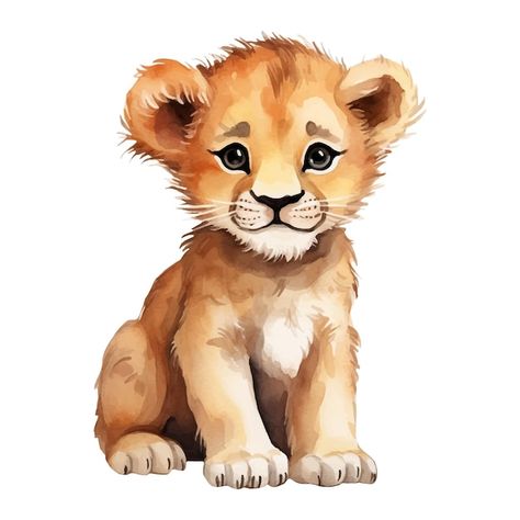 Watercolor baby lion vector illustration... | Premium Vector #Freepik #vector #art #graphic #print #greeting Baby Lion Drawing, Lion Illustration Art, Lion Cub Drawing, Lion Vector Illustration, Lion Face Drawing, Lion Watercolor, Lion Cartoon, Lion Clipart, Lion Graphic