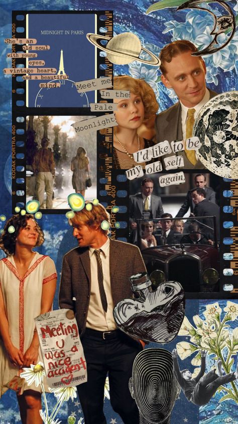 Midnight In Paris Wallpaper, Midnight In Paris Poster, Midnight In Paris Aesthetic, Paris Mood Board, Midnight Paris, Paris Movie, Cinema Aesthetic, Midnight In Paris, Movie Collage