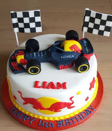 Red bull formula 1 birthday cake F1 Racing Cake Ideas, Red Bull Formula 1 Birthday, Red Bull Racing Birthday Party, Red Bull F1 Birthday Party Ideas, Red Bull Birthday Ideas, Formula 1 Bday Party, Pastel Redbull F1, Decoracion Fiesta Red Bull F1, Formula 1 Birthday Party Ideas Red Bull