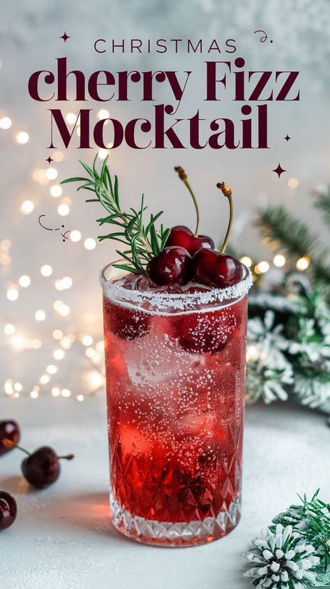 Cherry Drinks Non Alcoholic, Cherry Mocktail Recipe, Christmas Drink Recipes Nonalcoholic, Christmas Beverages Non Alcoholic, Holiday Mocktail Recipes, Christmas Party Drinks Nonalcoholic, Holiday Mocktails Non Alcoholic, Holiday Drinks Nonalcoholic, Christmas Mocktails Non Alcoholic