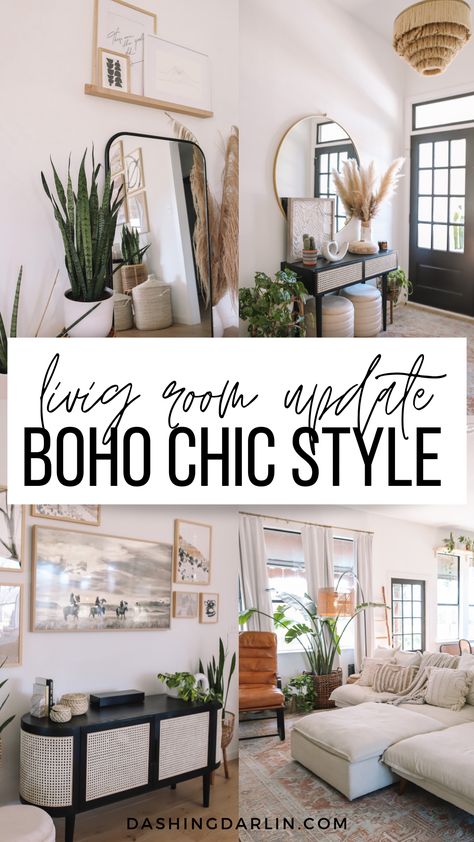 Farm Boho Decor, Light And Airy Living Room Small Spaces, Easy Living Room Updates, Light And Airy Living Rooms, Boho Living Room Decor Grey Couch, Boho Farmhouse Living Room Decor Ideas, Midwest Decor Living Rooms, Boho Flex Room, Neutral Minimalist Living Room Decor